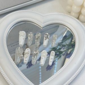 White Medium Coffin Press On Nails